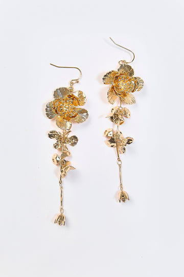 Aretes Colgantes Flor Dorada Metálica