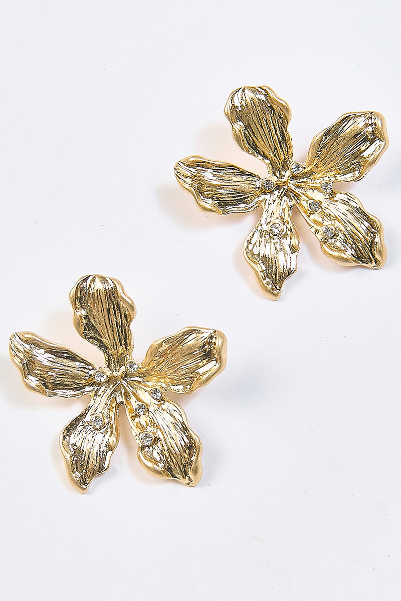 Aretes Topo Flor Piedras Brillantes Dorados