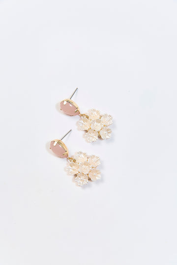 Aretes Colgantes Floral Piedra Blanco
