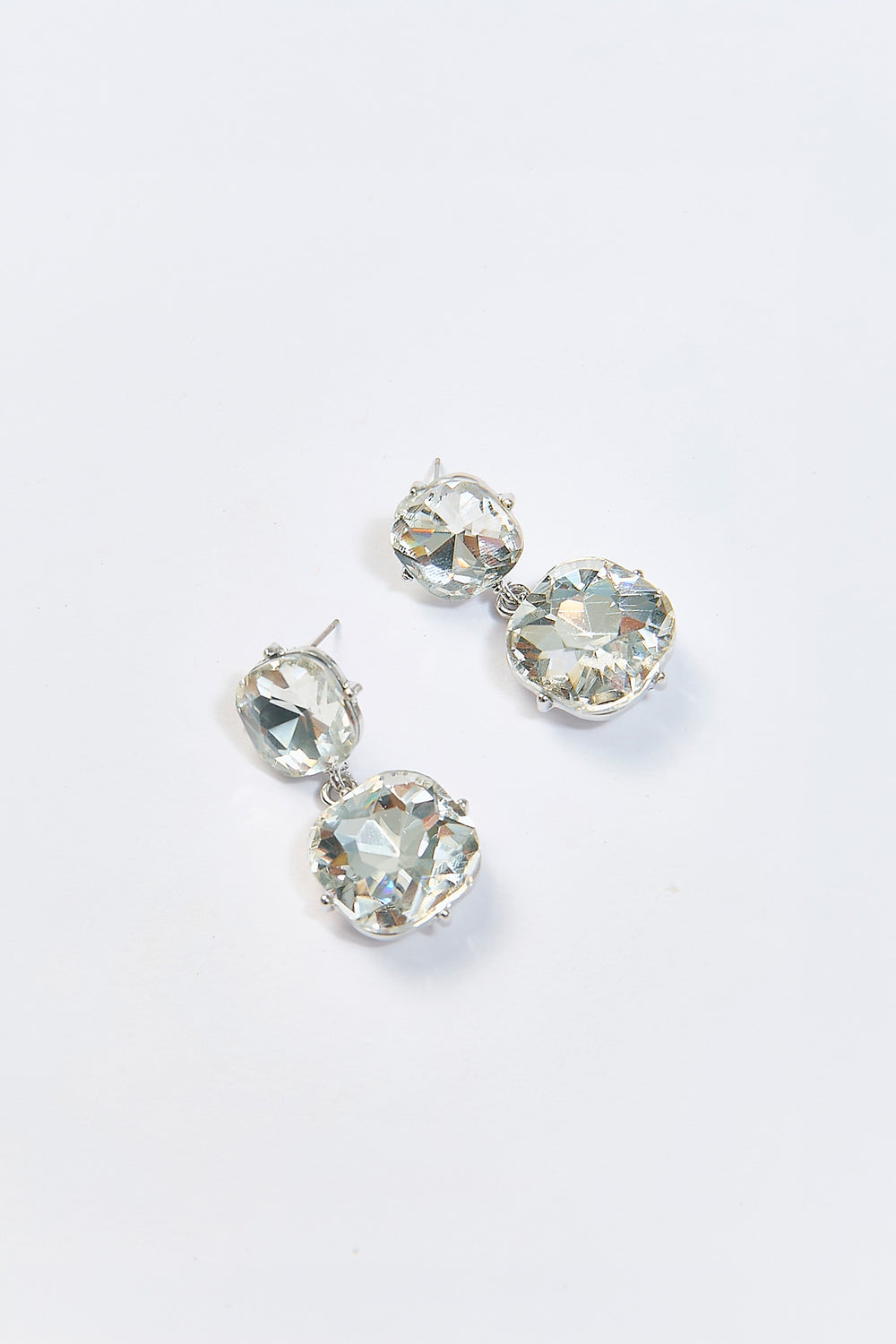 Aretes Colgantes Piedra Cristal Cuadrada Plateados - Foto 1