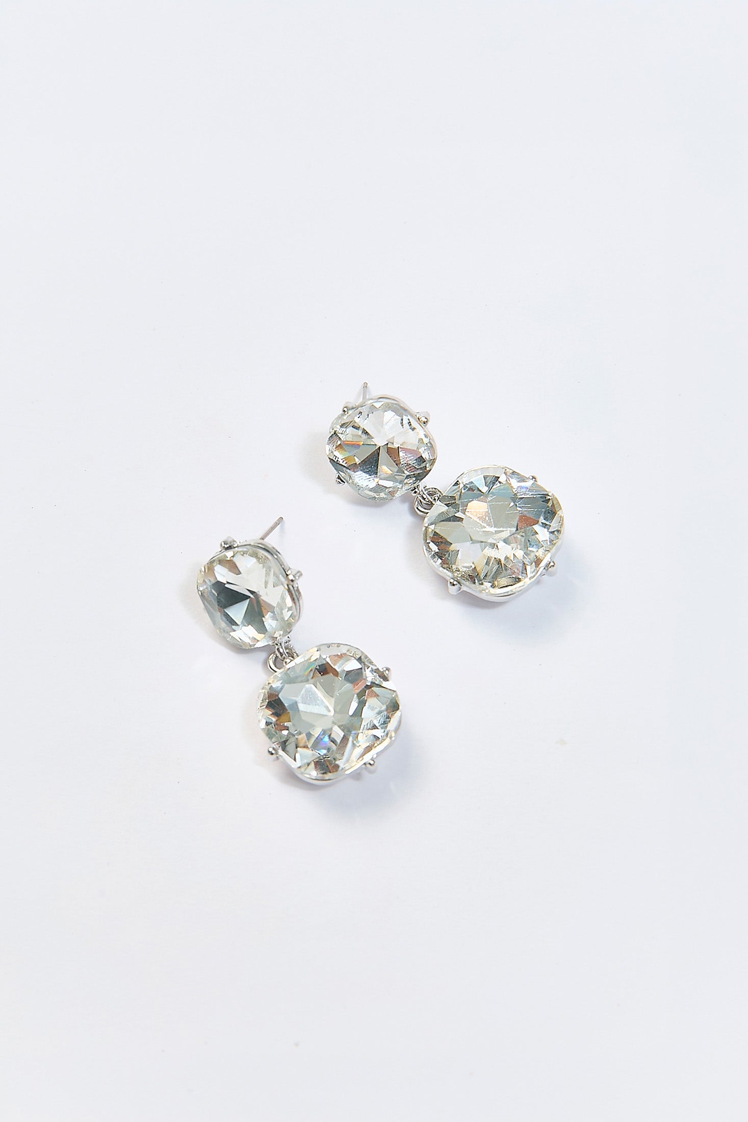 Aretes Colgantes Piedra Cristal Cuadrada Plateados - Foto 1