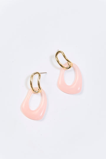 Aretes Argolla Colgante Óvalo Acrílico Rosa