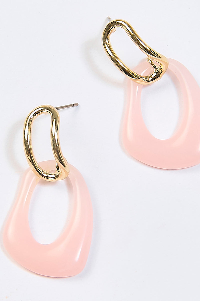 Aretes Argolla Colgante Óvalo Acrílico Rosa - Foto 2