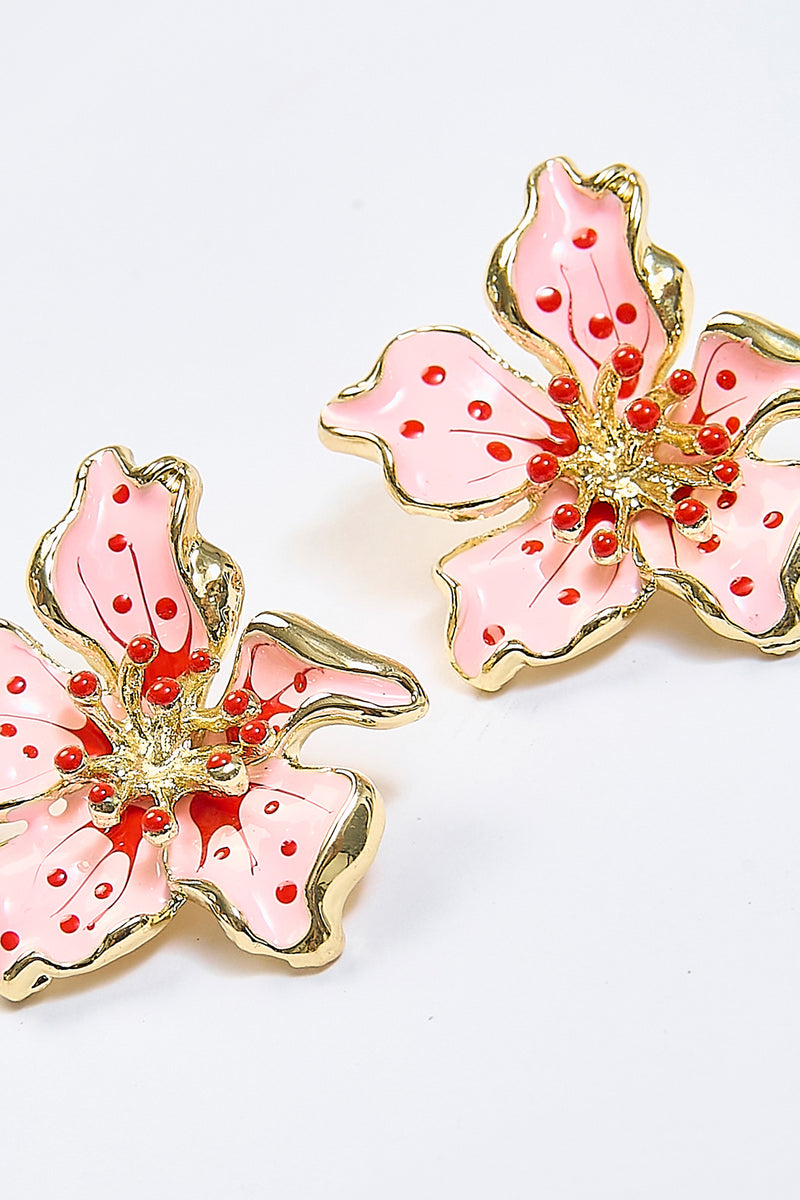 Aretes Flor Metálica Rosa - Foto 2