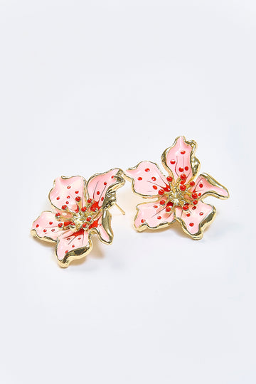 Aretes Flor Metálica Rosa