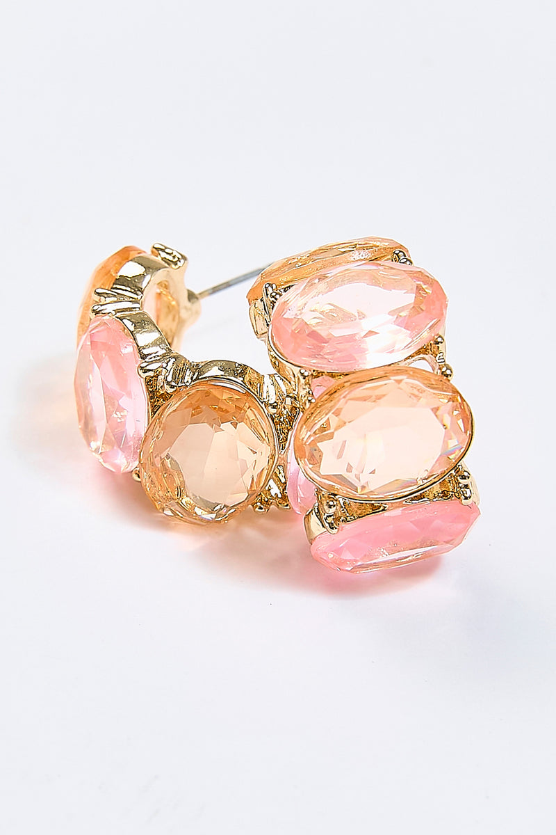 Aretes Argolla Abierta Óvalo Cristal Rosa - Foto 2