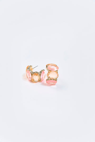Aretes Argolla Abierta Óvalo Cristal Rosa