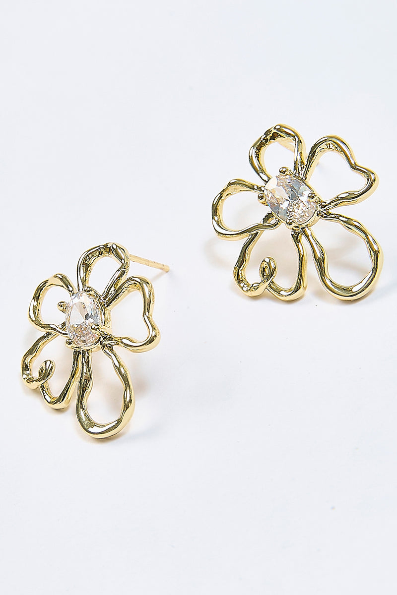 Aretes Topo Marco Flor Dorados - Foto 2