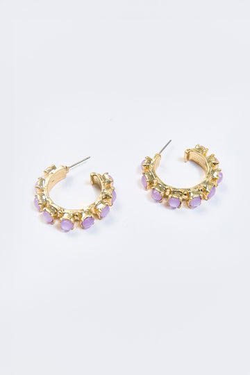 Aretes Argolla Piedra Textura Dorados