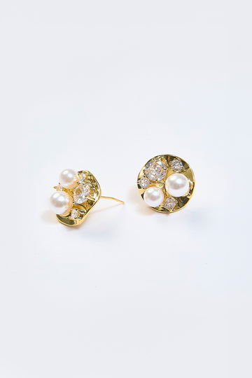 Aretes Disco Constelación Perla Dorados