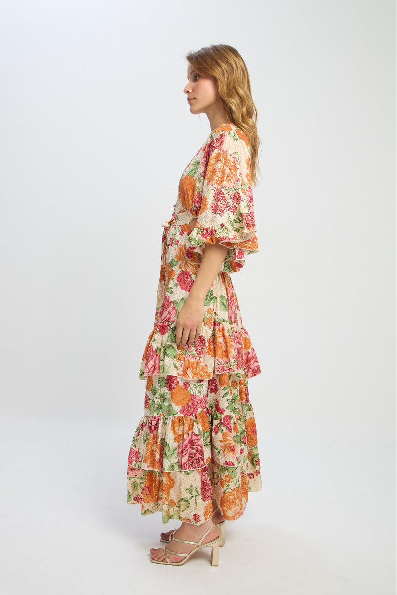 Vestido Capas Flores vista 2 - Outlet BYBLA Colombia
