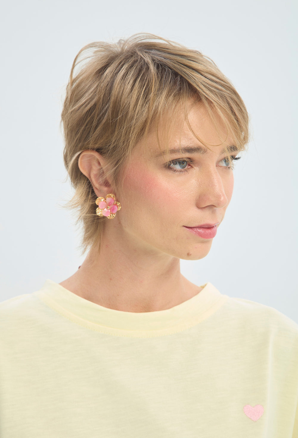 Aretes Flor Rosa y Dorado