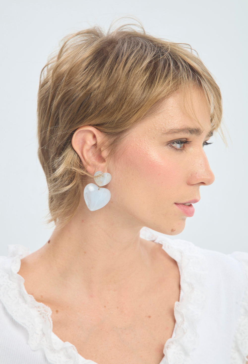 Aretes Doble Corazón Azul Cielo