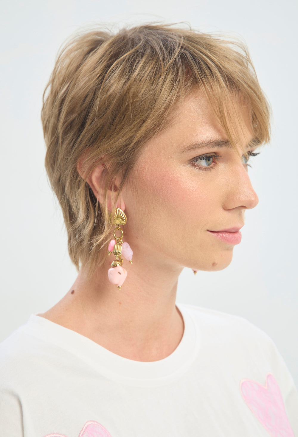 Aretes Colgantes Dijes Rosa y Dorado