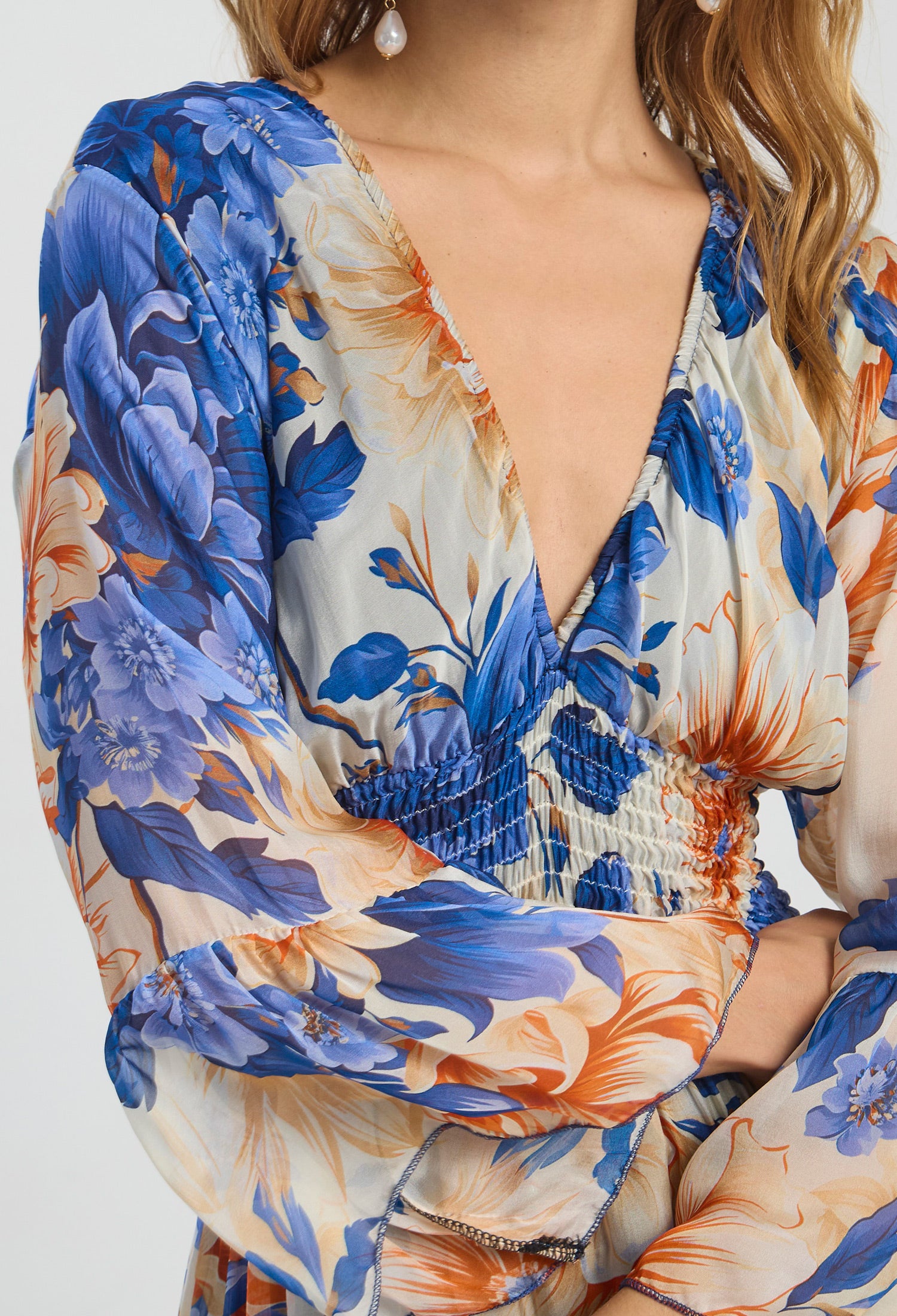 Vestido Midi Seda Flores