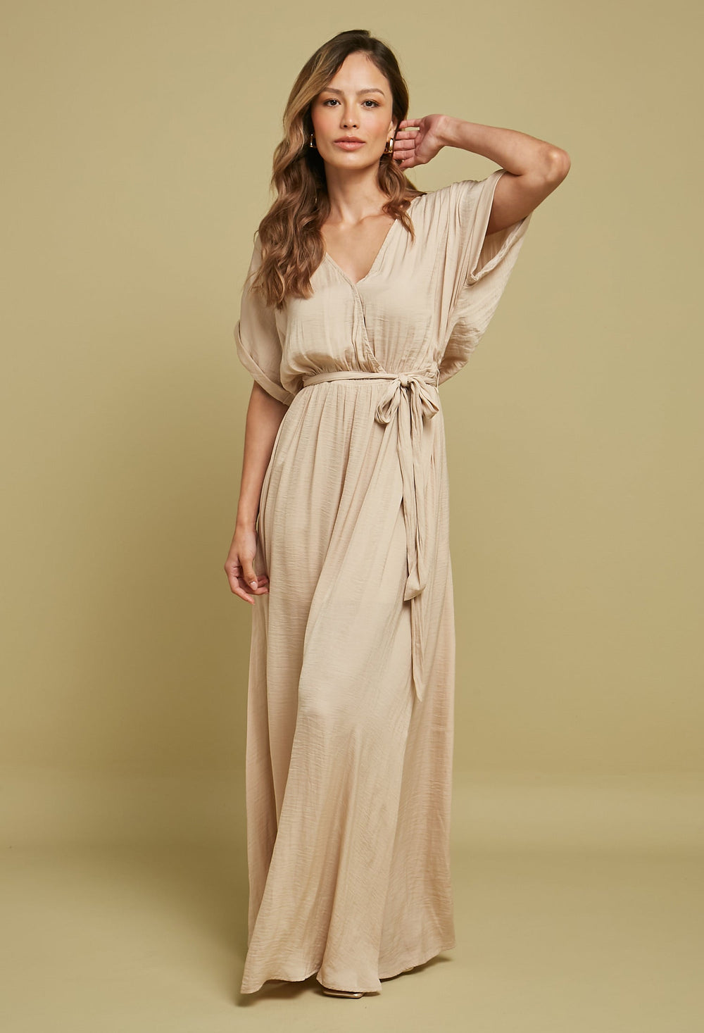 Vestido Largo Satén Cruzado Mujer - BYBLA S / BEIGES VESTIDO