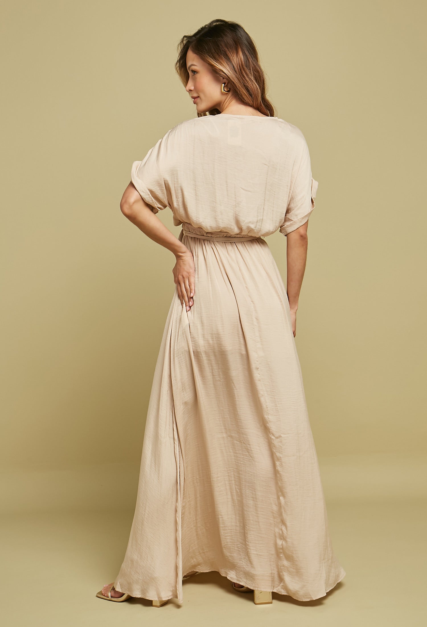 Vestido Largo Satén Cruzado - SALE