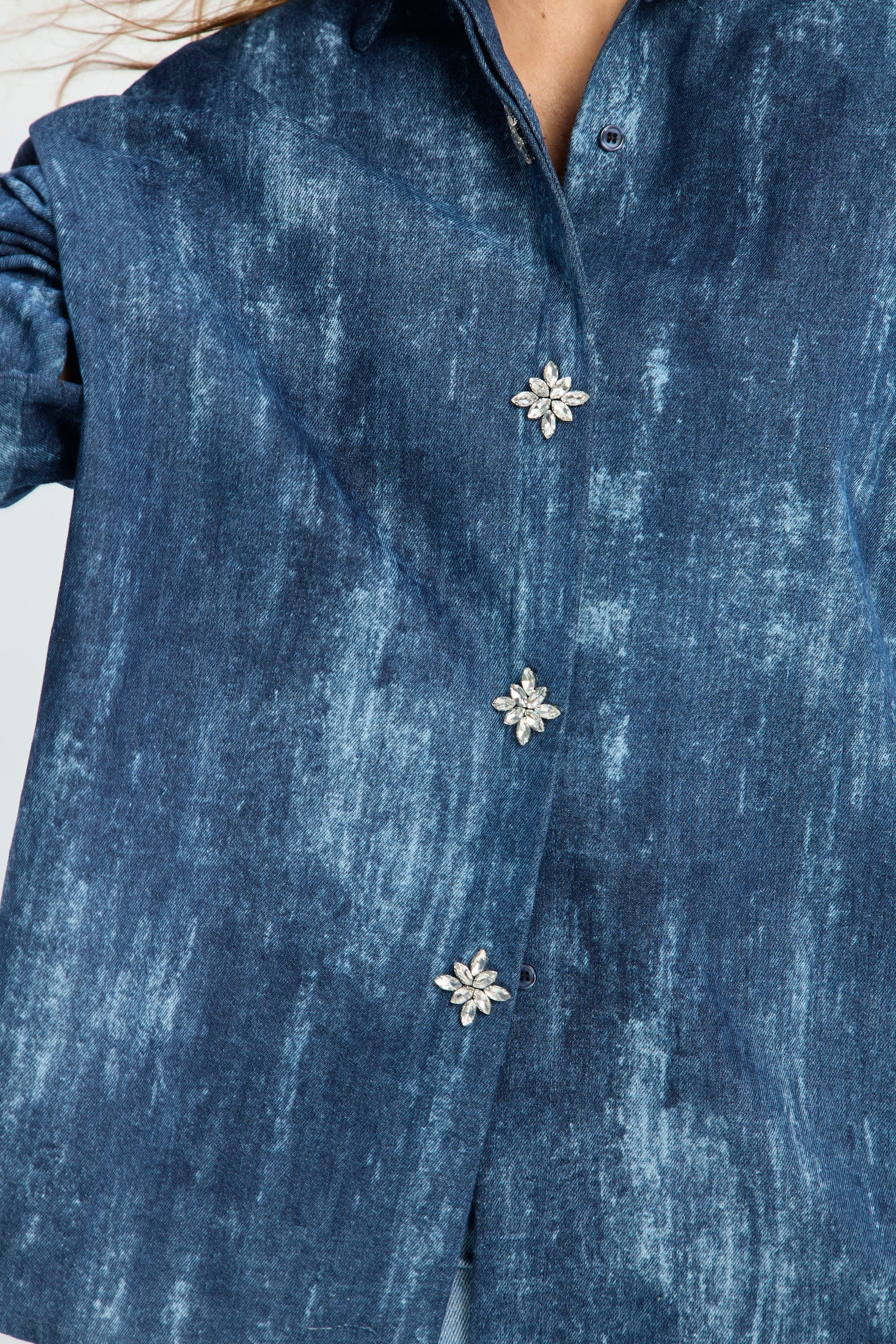 Blusa Oversize Denim Detalle Piedras NEW