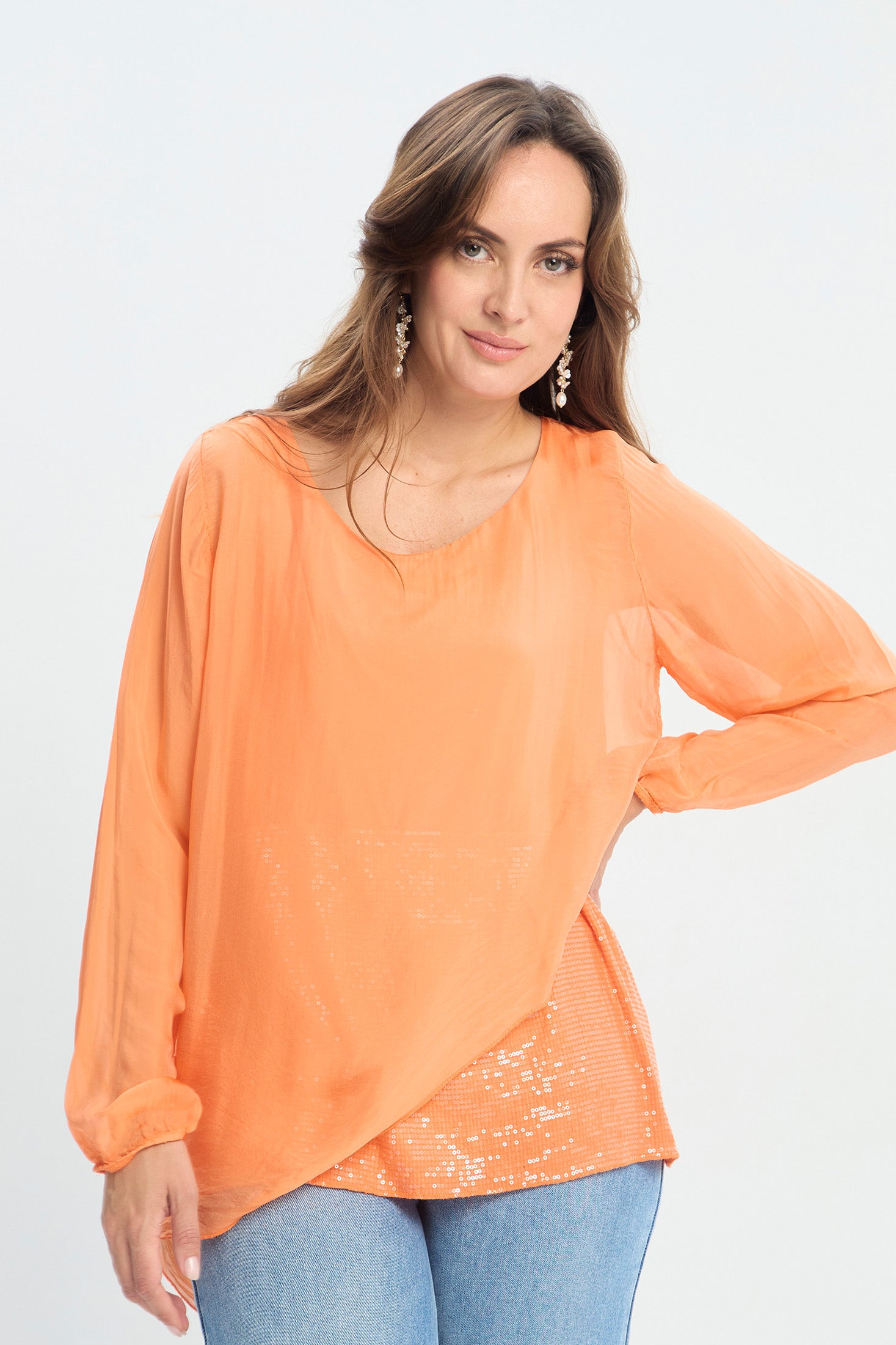 Blusa Seda Cascada con Lentejuelas NEW