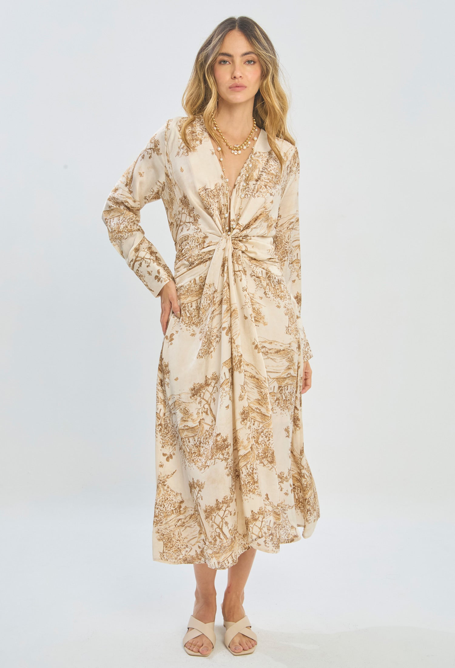 Vestido Midi Satén Mujer - BYBLA S / BEIGES VESTIDO