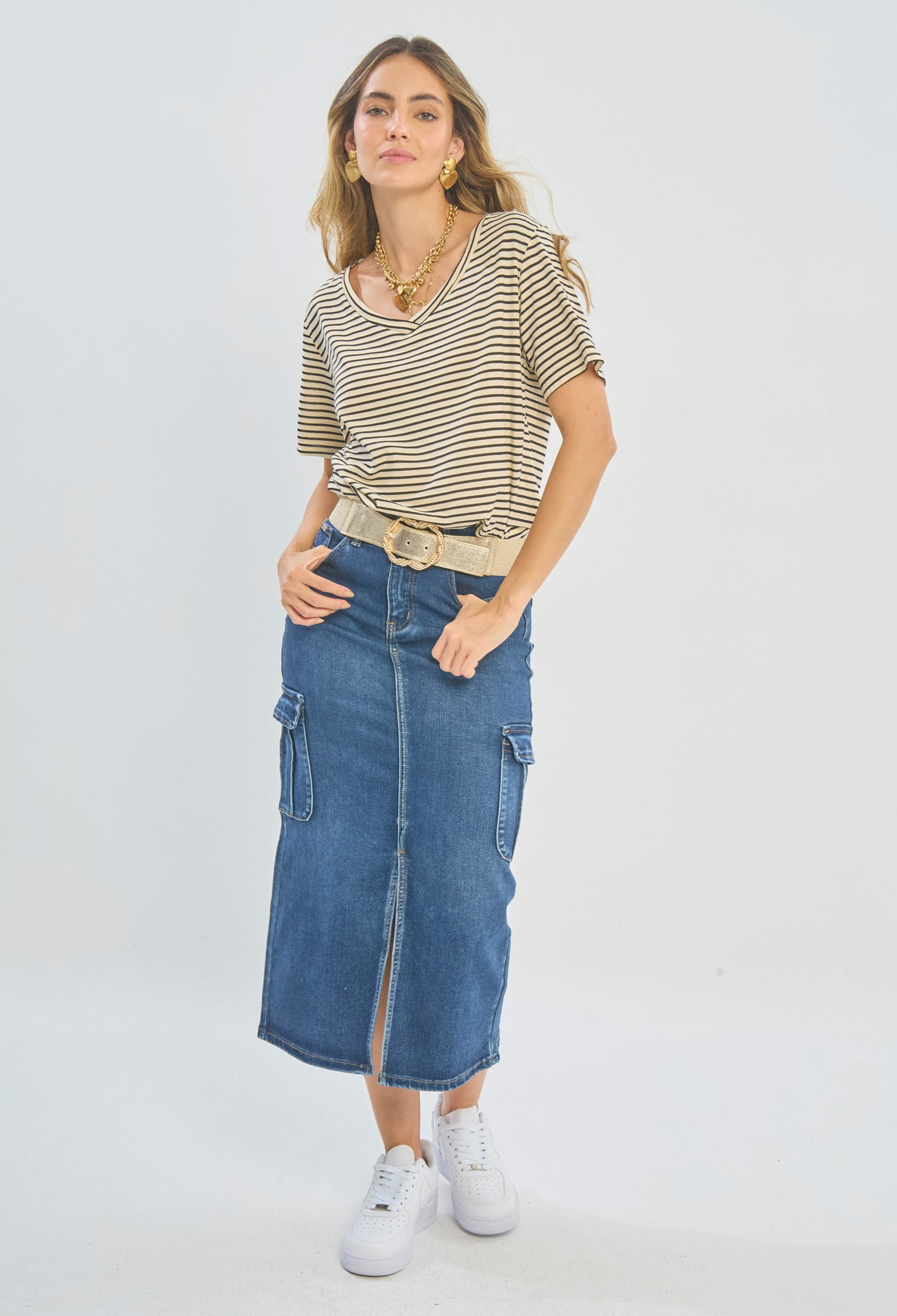 Falda Midi Estilo Cargo Mujer - SALE - BYBLA M / AZULES FALDA