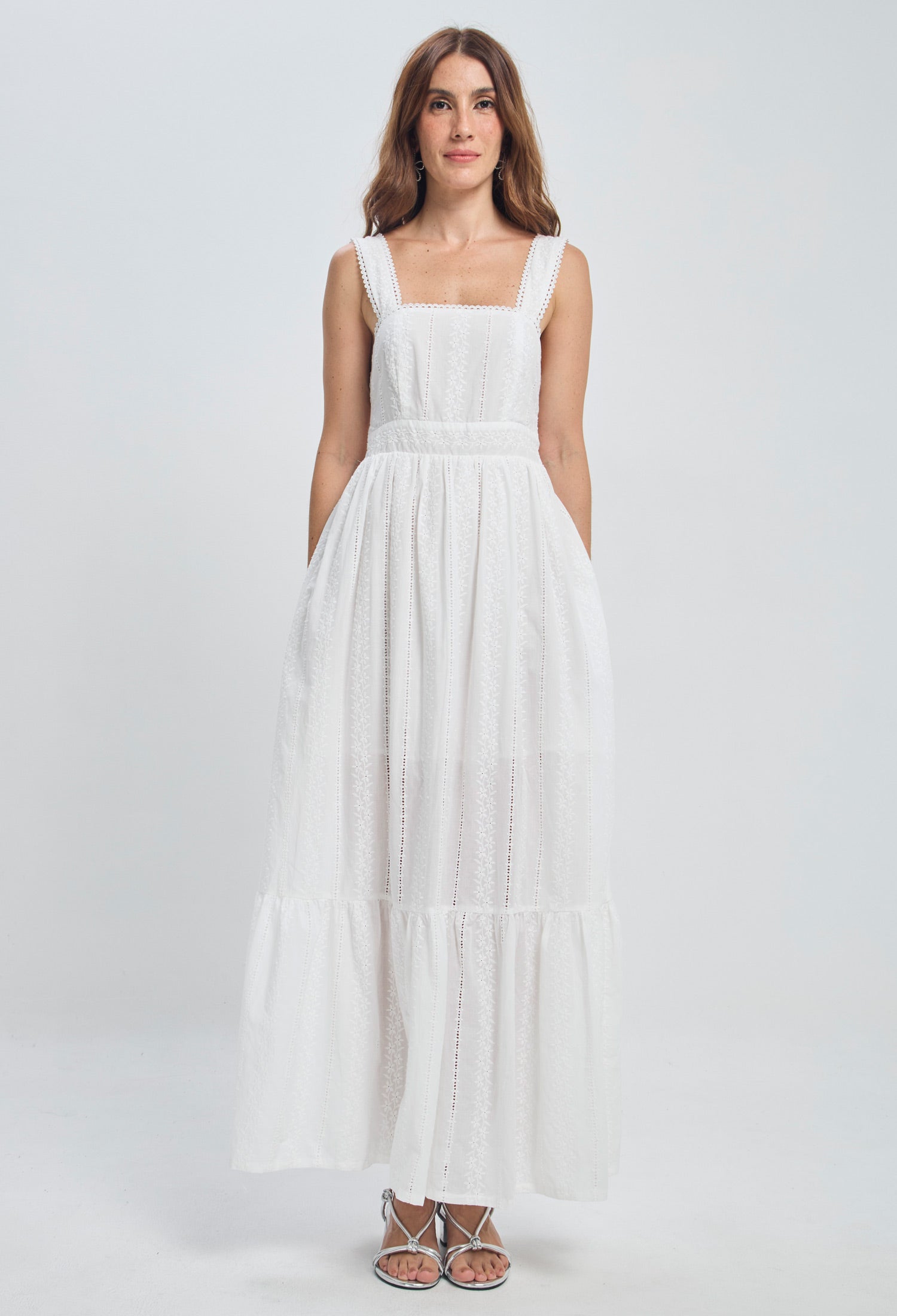 Vestido Largo Detalles Bordados Mujer - BYBLA S / BLANCOS VESTIDOS