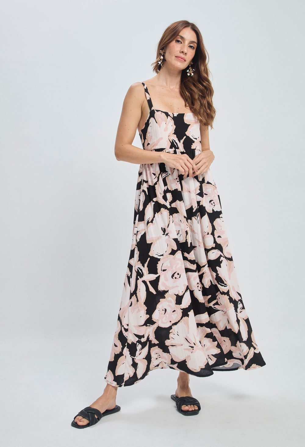Vestido Estampado Floral Recto Mujer - BYBLA S / NEGROS VESTIDOS