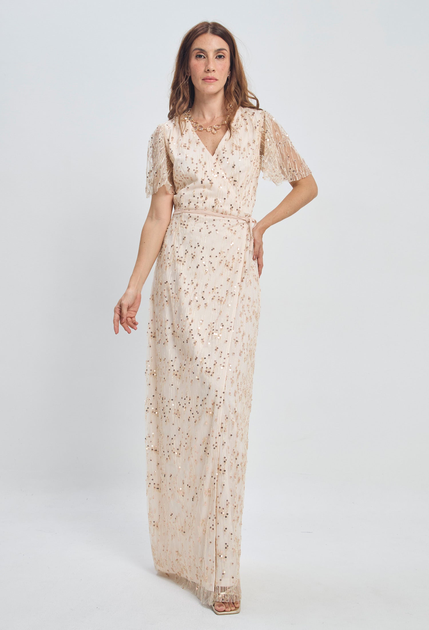 Vestido Largo Tipo Kimono Mujer - BYBLA S / BEIGES VESTIDOS