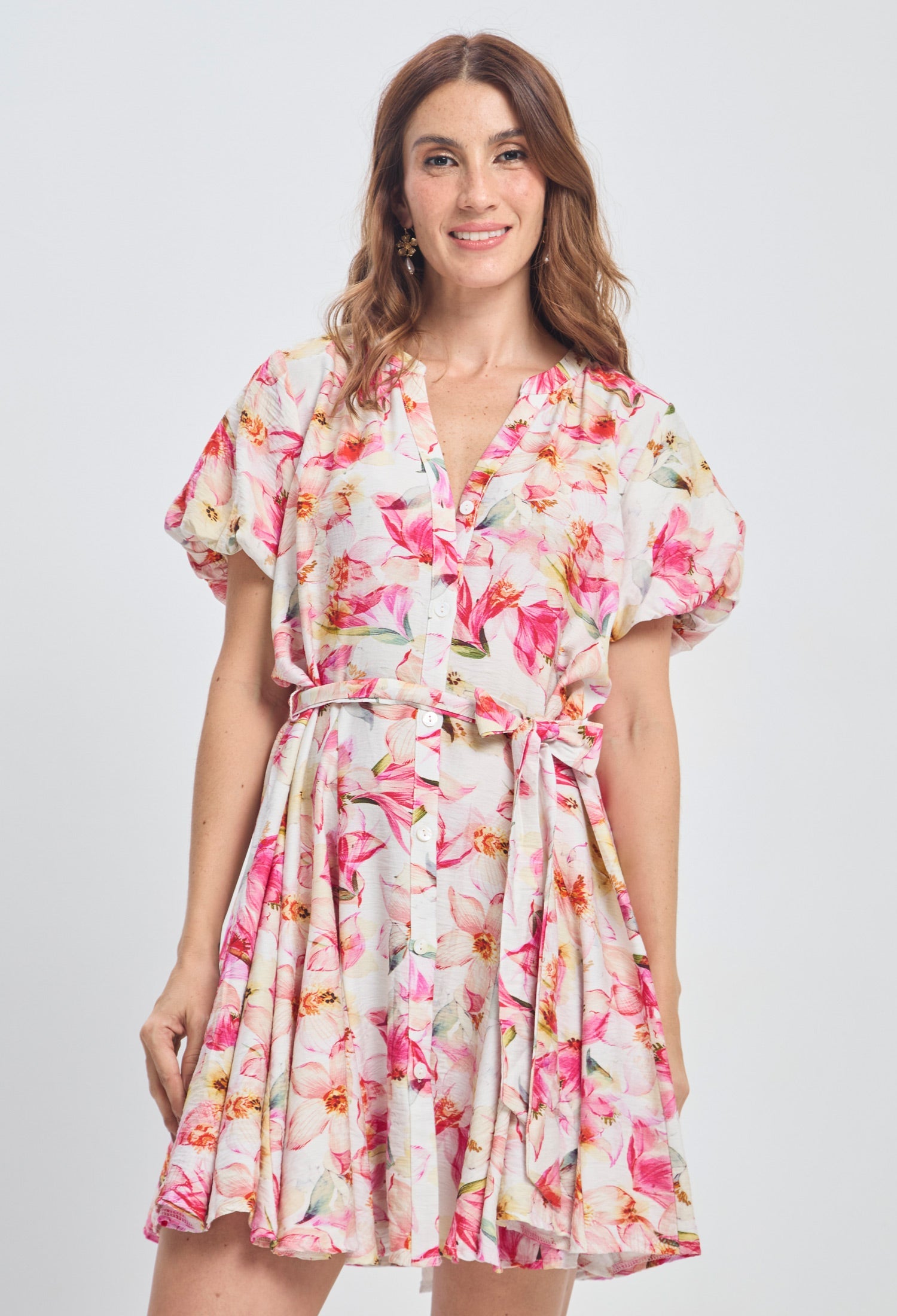 Vestido Corto Estampado floral Mujer - BYBLA S / BEIGES VESTIDOS