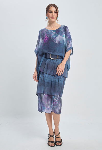 Vestido Seda Capas - SALE - BYBLA U / ROSAS VESTIDOS