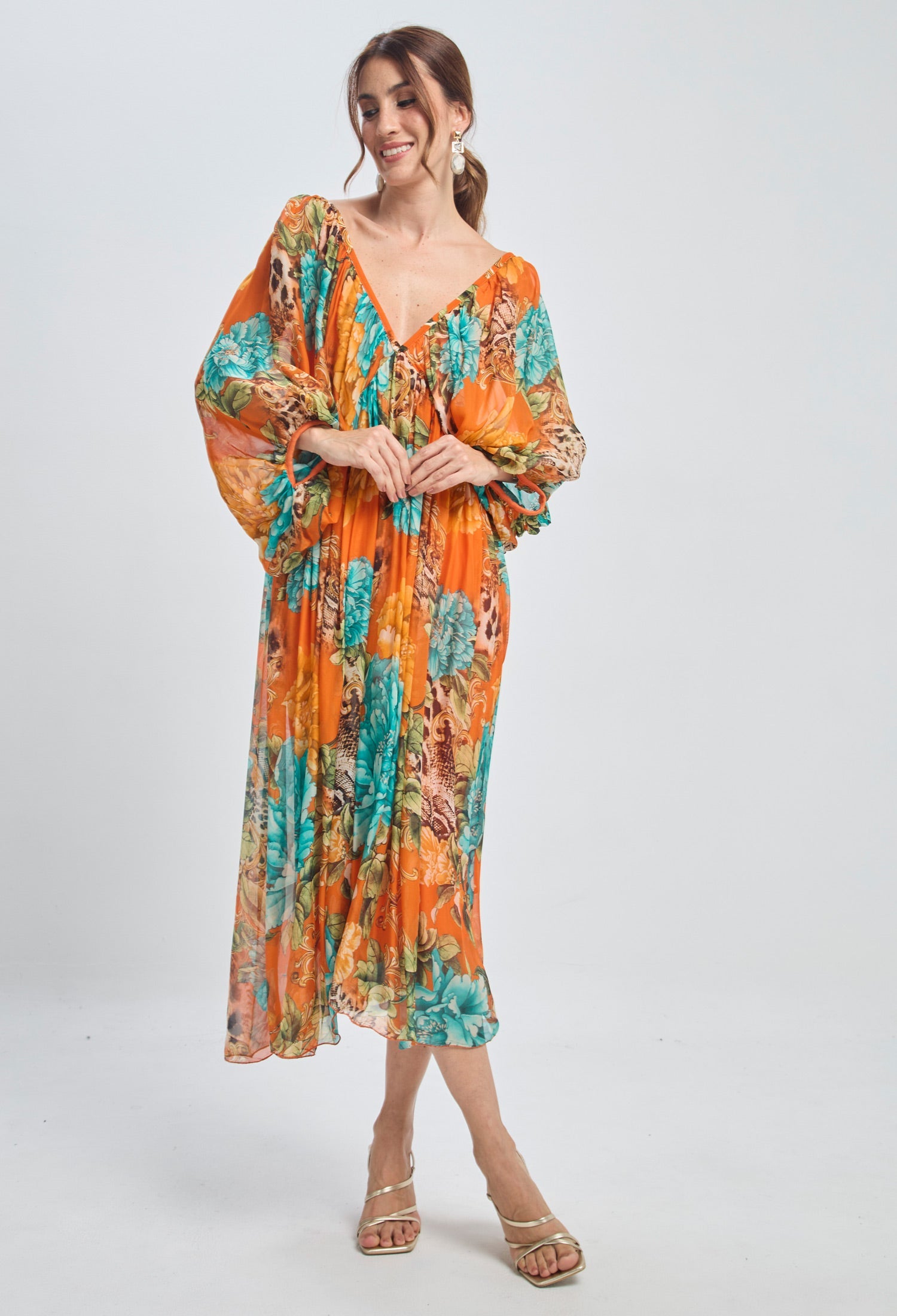 Vestido Seda Talle Alto Mujer - BYBLA U / NARANJA VESTIDO