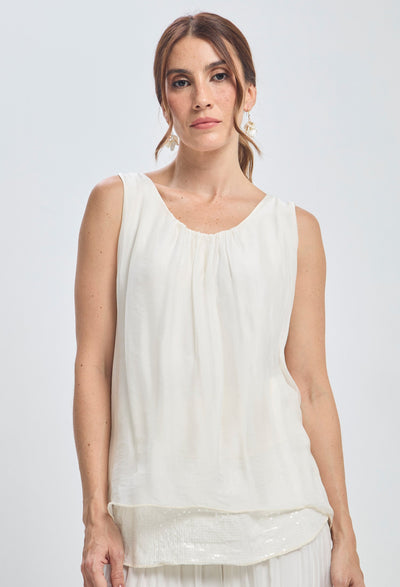 Blusa Seda Sisa Lentejuela Mujer - BYBLA U / BEIGES BLUSA