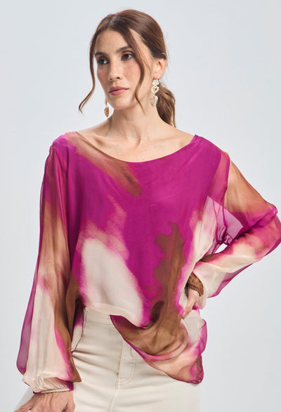 Blusa Seda Traslucida Manchas Mujer - BYBLA U / MAGENTAS BLUSA