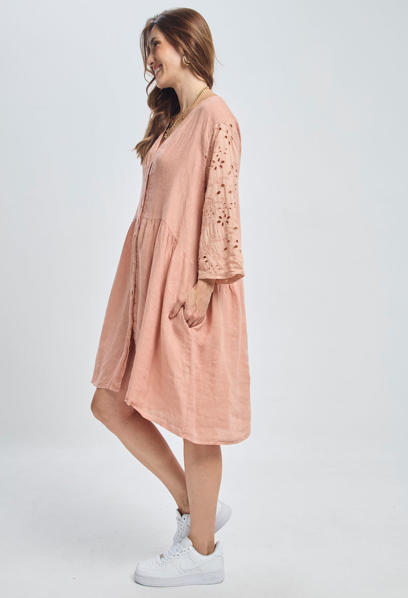 Vestido Lino Ojalillo Floral vista 2 - Outlet BYBLA Colombia