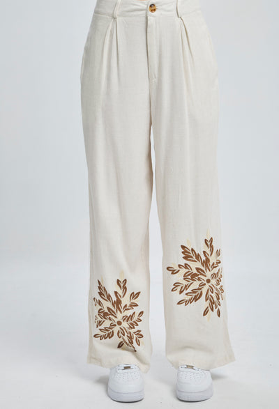 Pantalón Flor Botón Mujer - BYBLA S/M / BEIGES PANTALON
