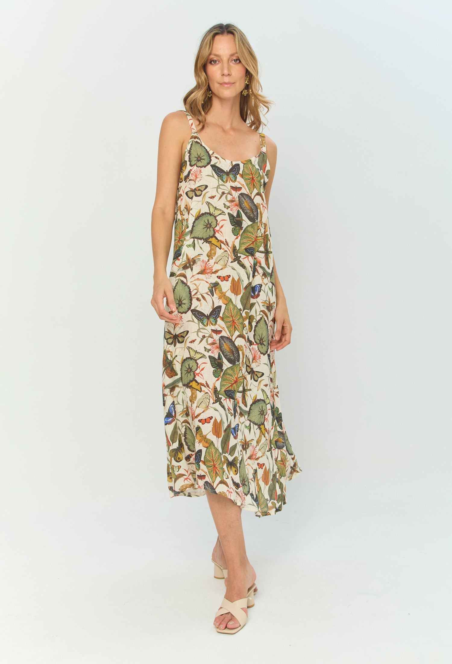 Vestido Midi Lino Mariposas