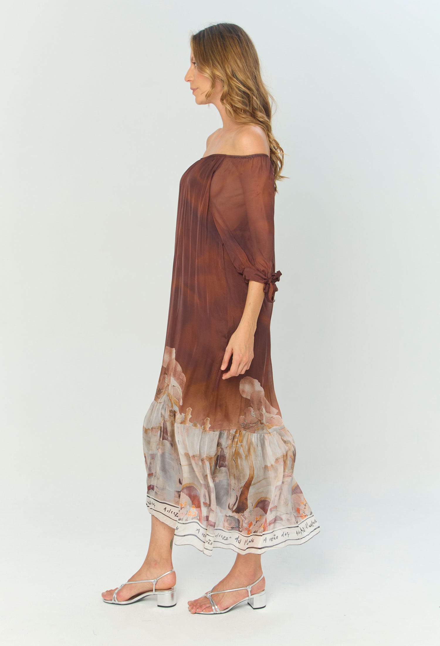 Vestido Midi Seda Estampado Flores