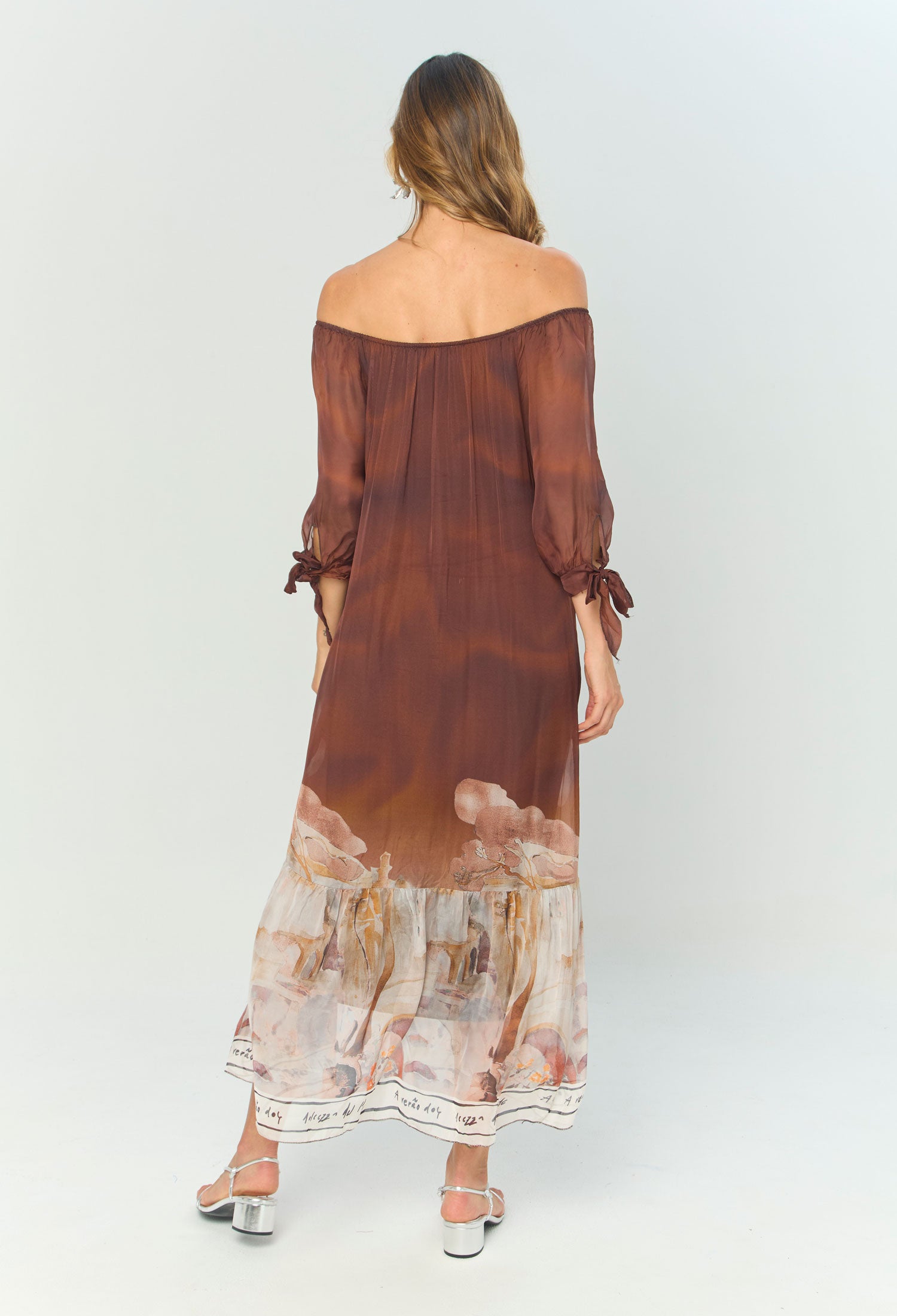 Vestido Midi Seda Estampado Flores