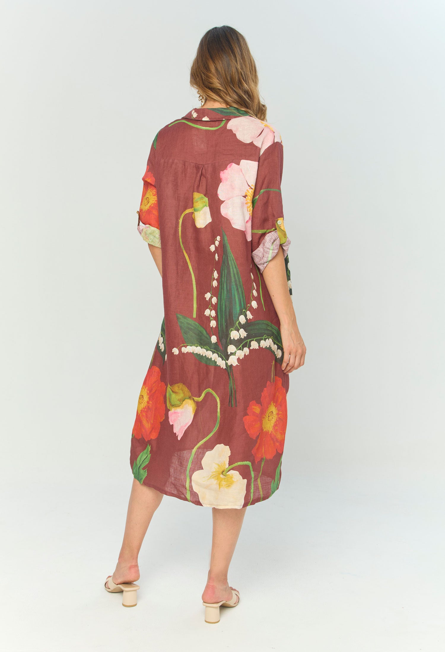 Vestido Midi Lino Flores - SALE