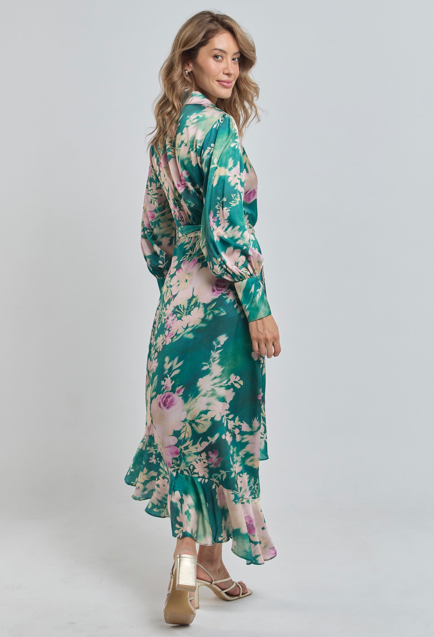 Vestido Largo Satín Flores - SALE