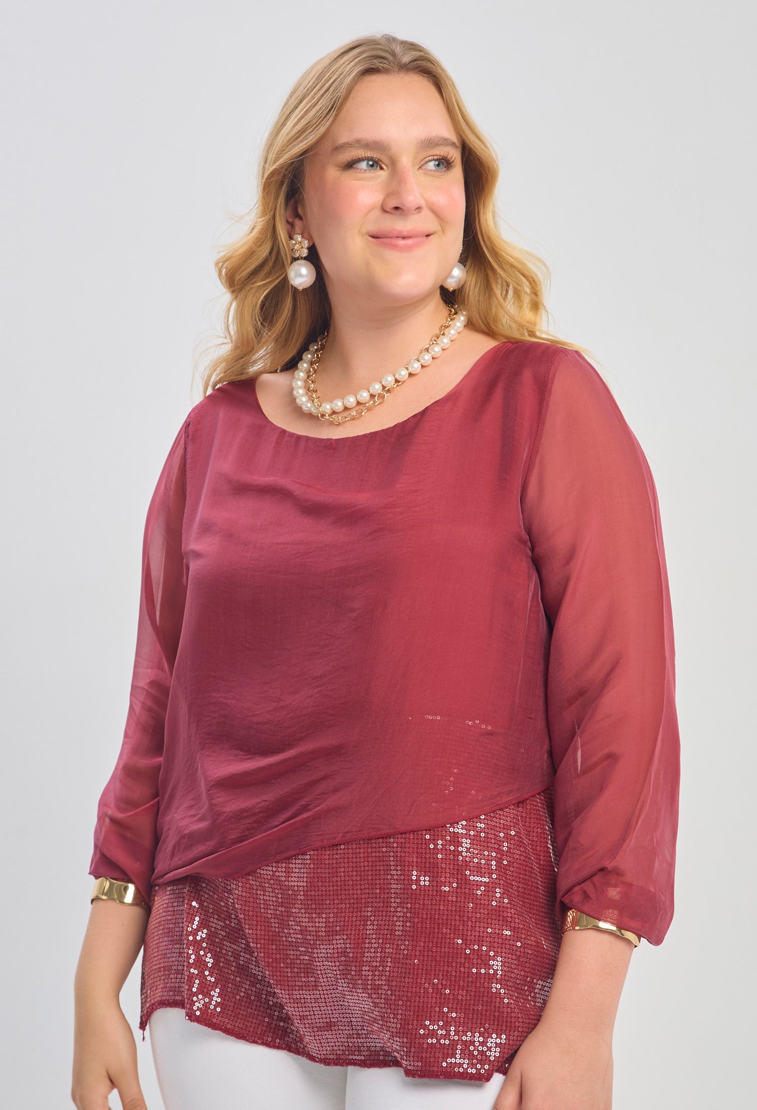 Blusa Seda Lentejuelas Mujer - BYBLA U / VERDES BLUSA