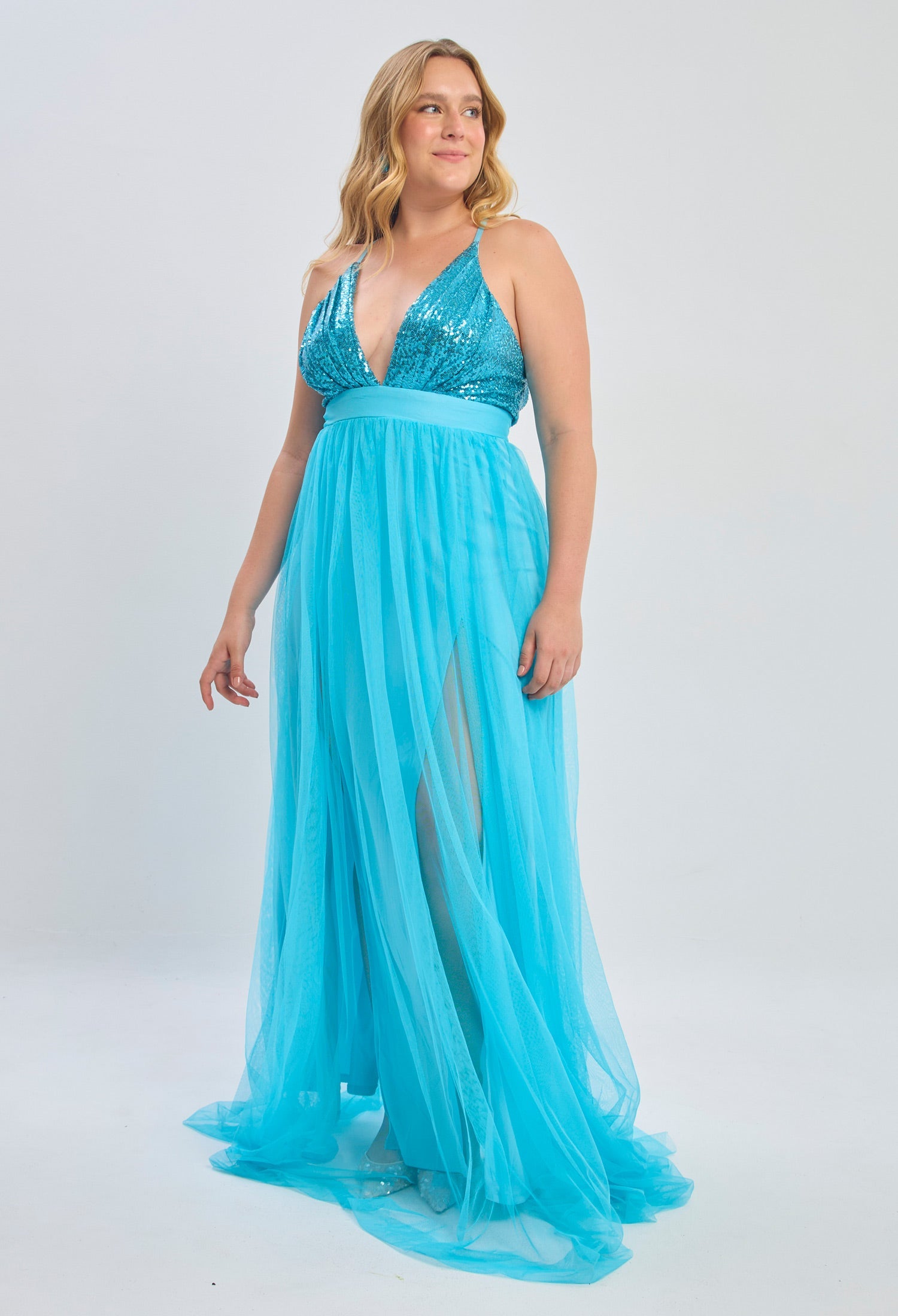 Vestido Largo Top Lentejuelas Mujer - SALE - BYBLA S / AZULES VESTIDOS