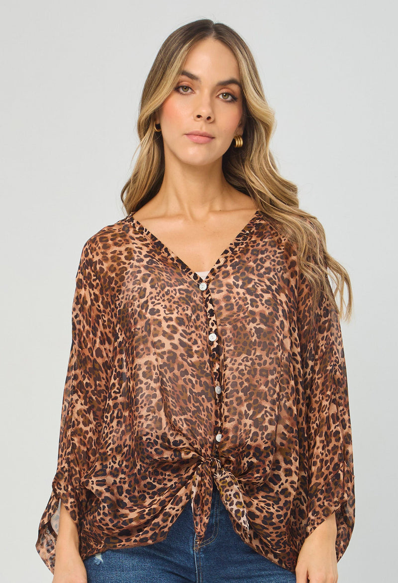 Blusa Seda Animal Print Leopardo vista 2 - Outlet BYBLA Colombia