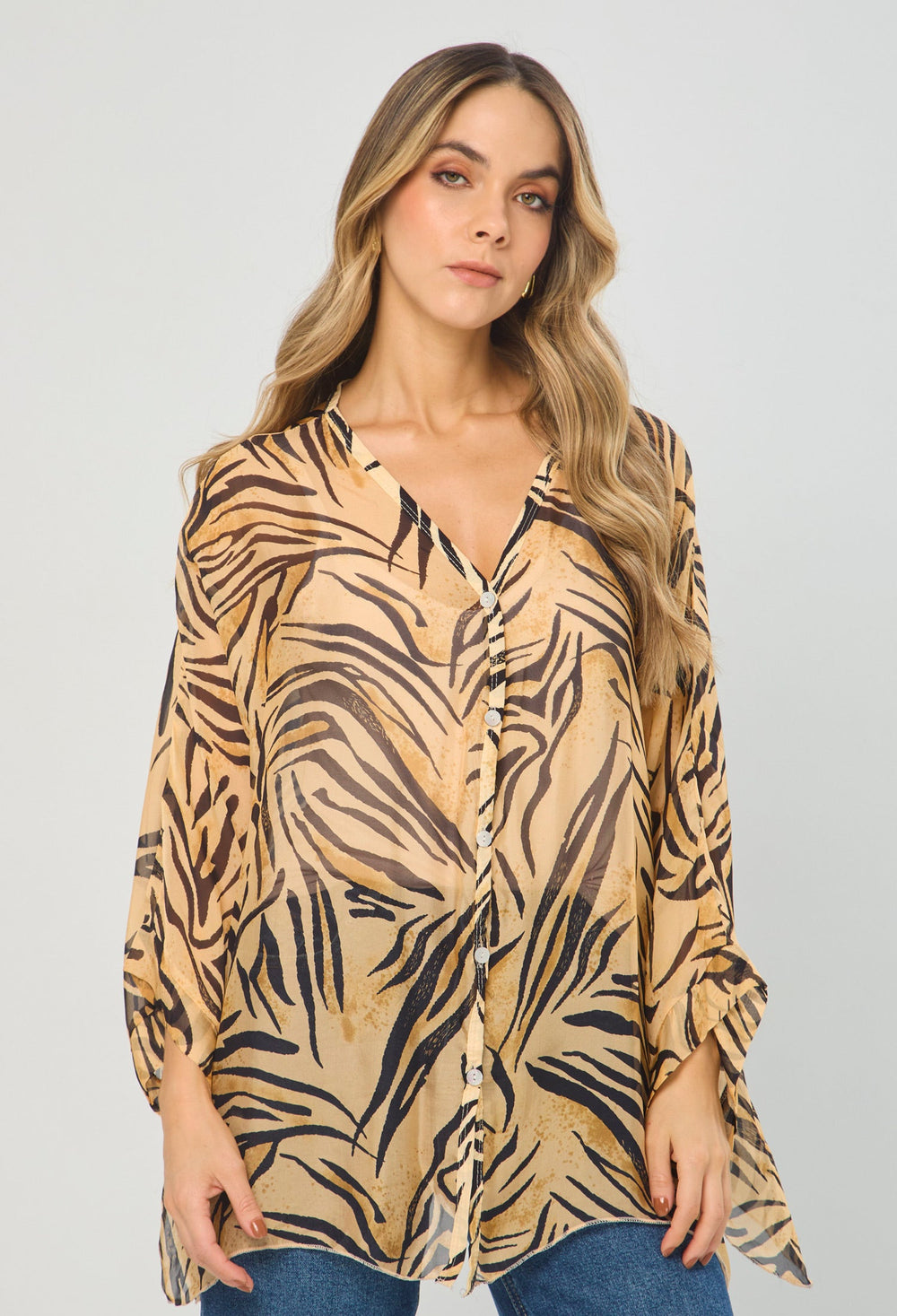 Blusa Seda Animal Print Cebra - Outlet BYBLA Colombia