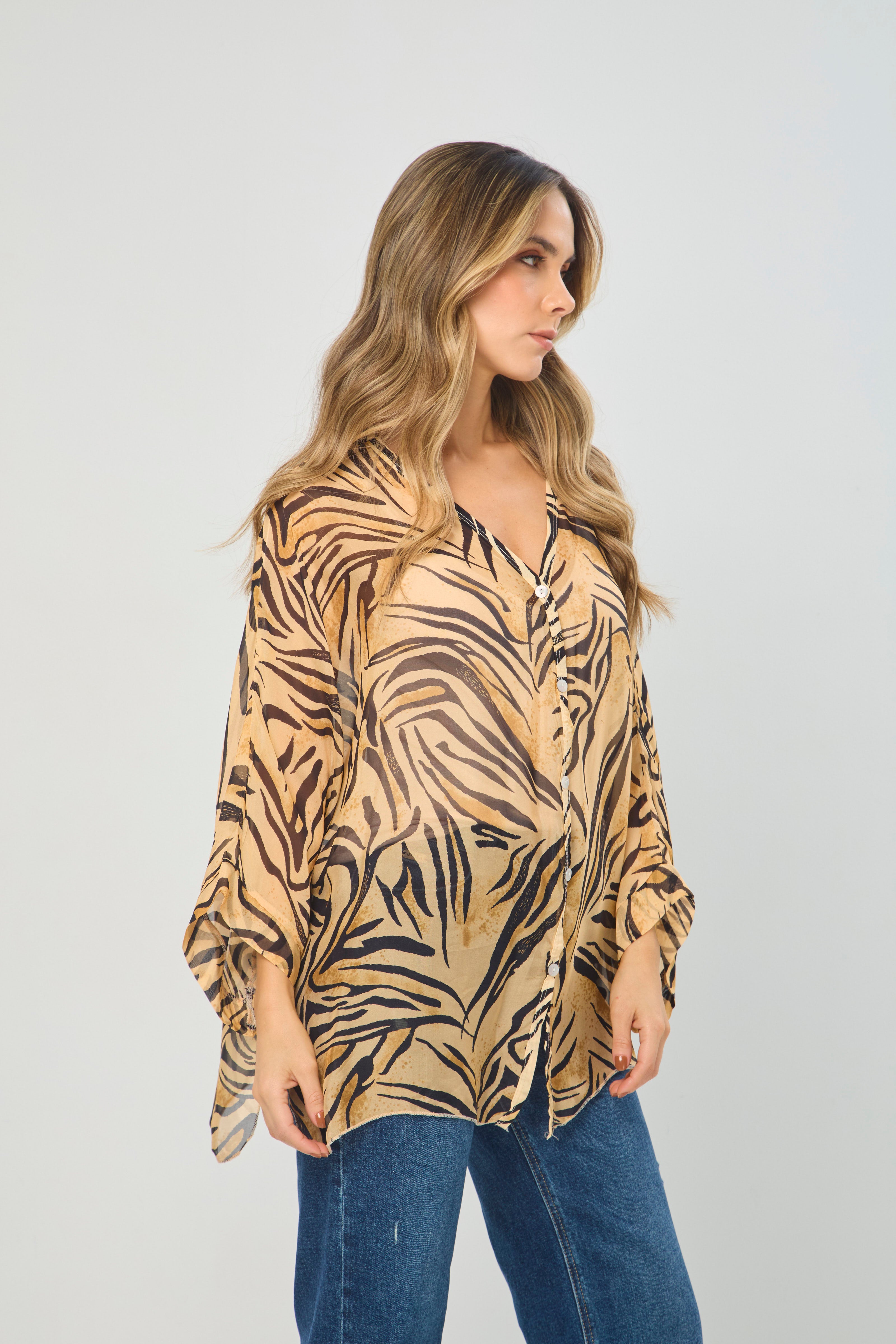 Blusa Seda Animal Print Cebra - SALE