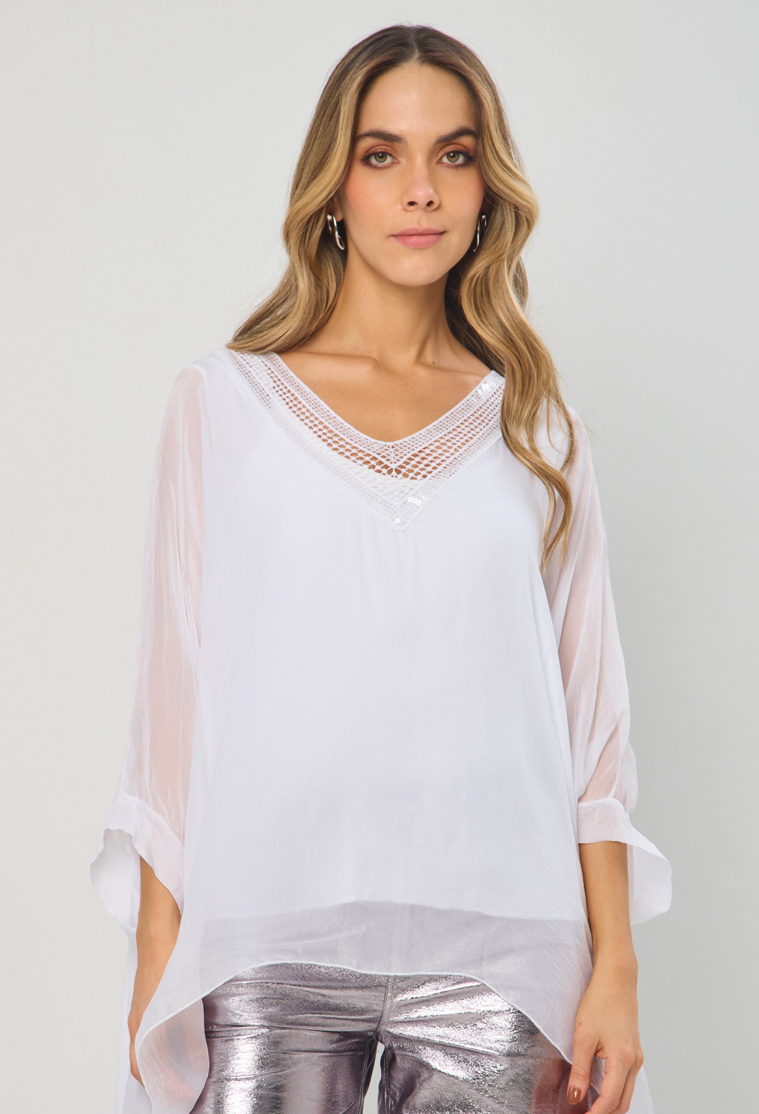 Blusa Seda V Lentejuelas