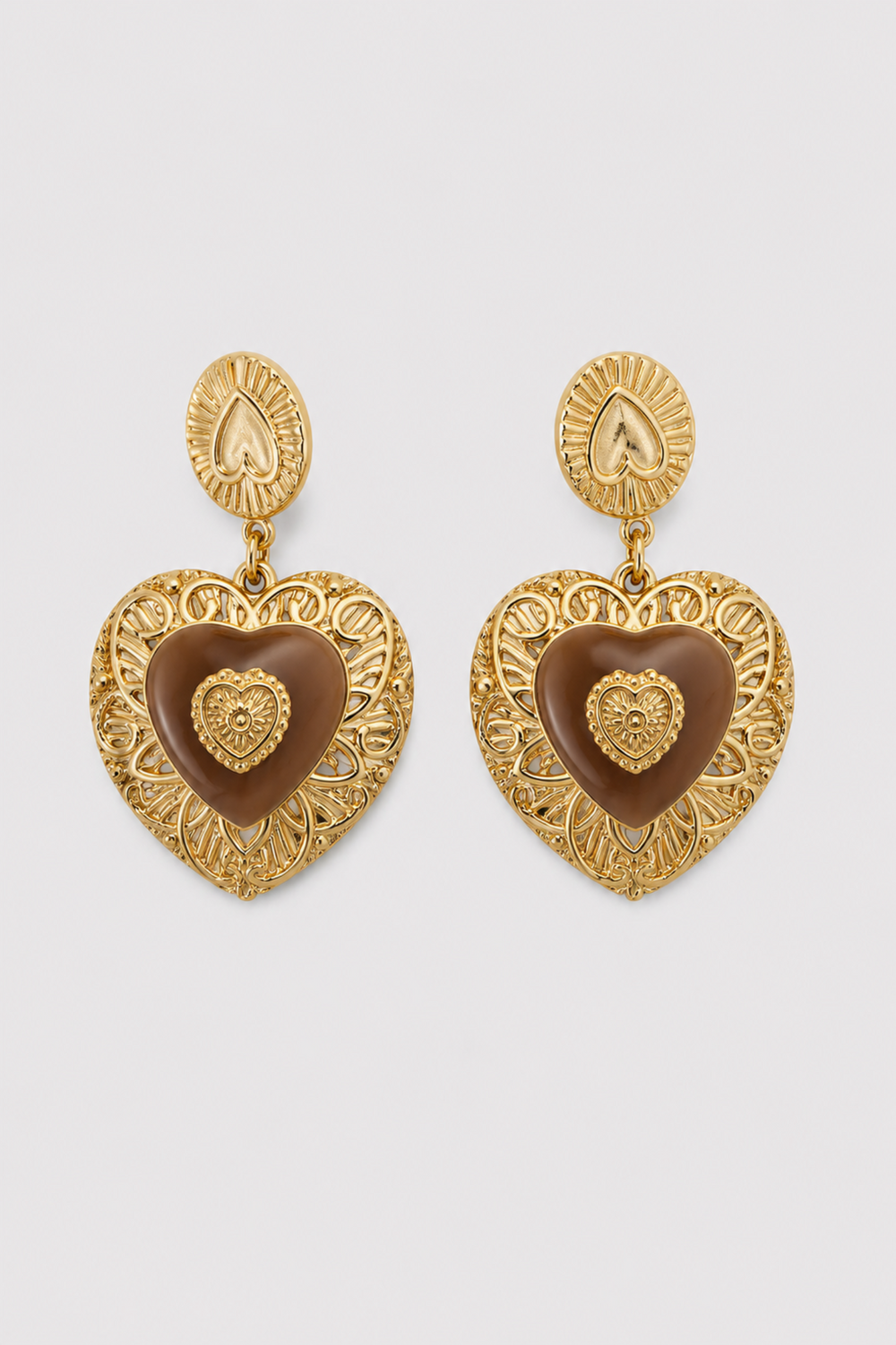 Aretes Corazón Filigrana Tostado
