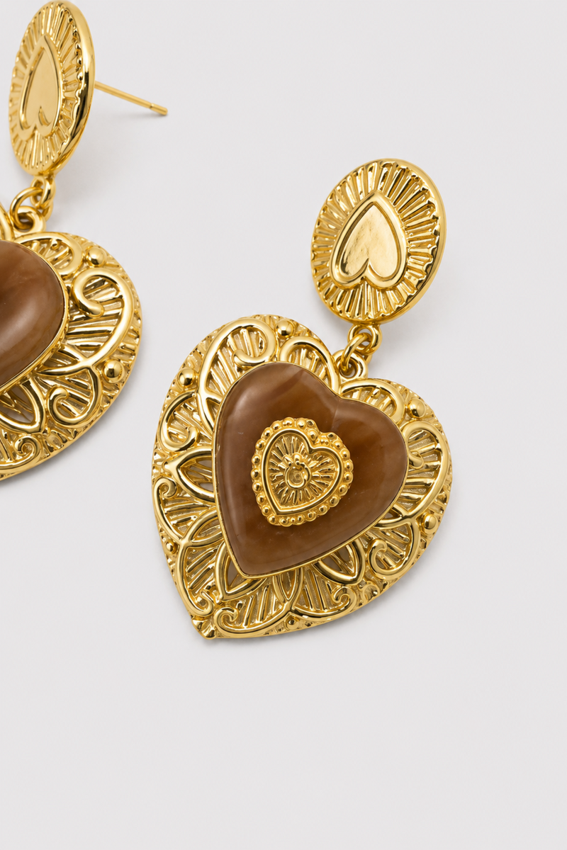 Aretes Corazón Filigrana Tostado