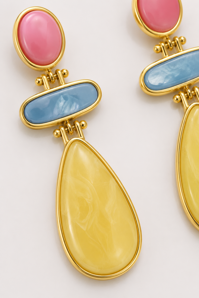 Aretes Tricolor Geométrico Gota