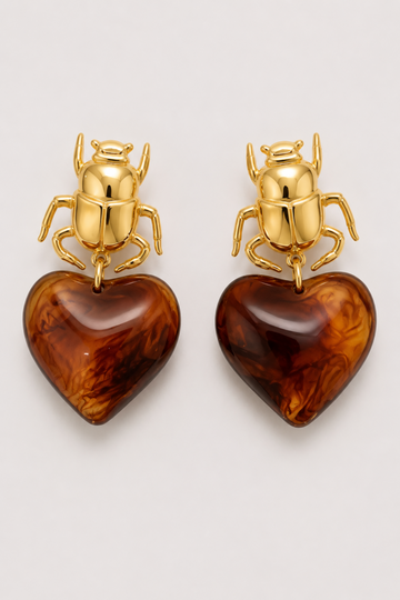 Aretes Escarabajo Corazón Carey